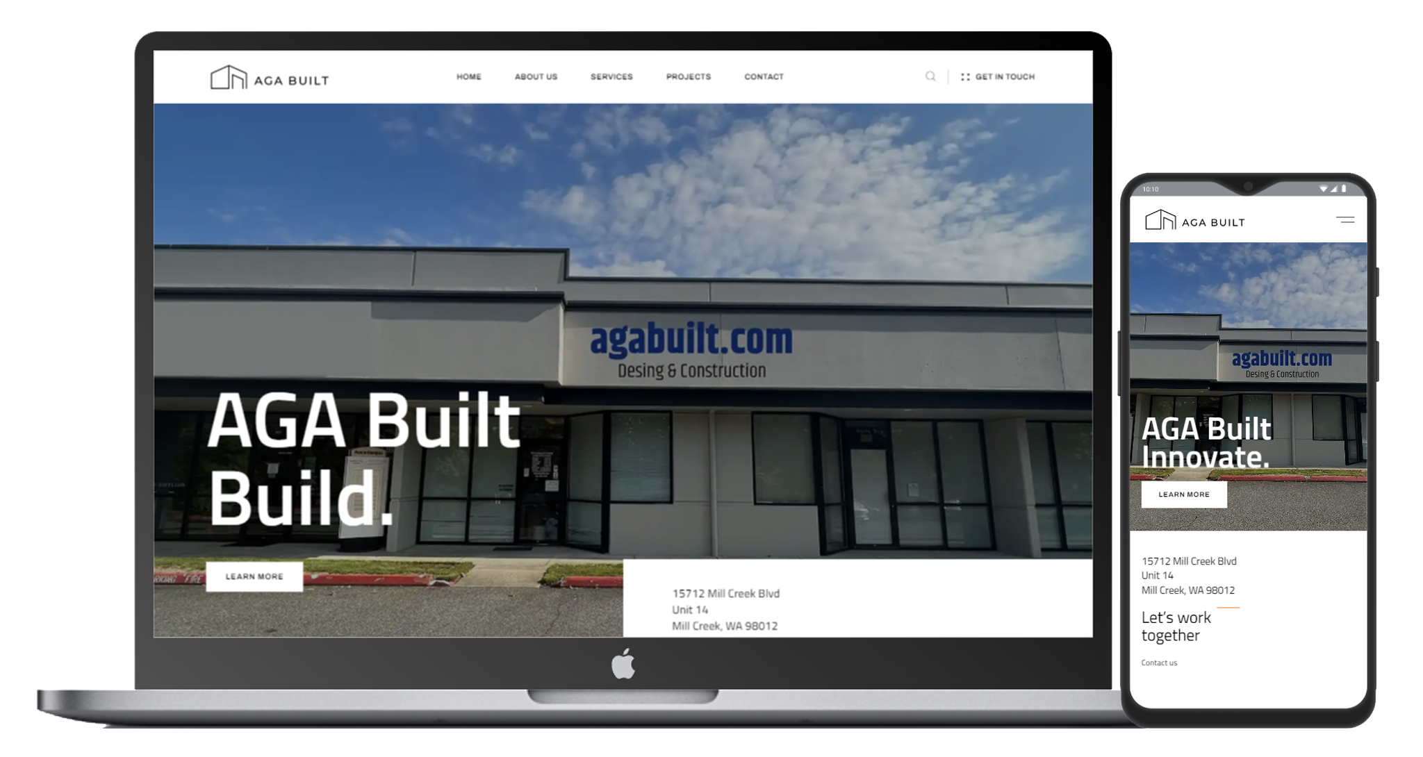 AGA Built Design and Construction Website Live Screenshot